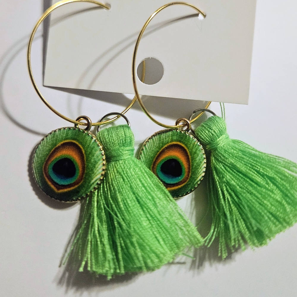 Peacock Feather Tassel Earrings
